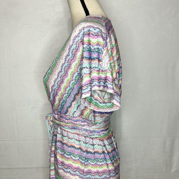 BCBG MaxAzria Multicolor Belted Tie-Back Dress V-Neck Surplice Stretch Sz S - Picture 5 of 8